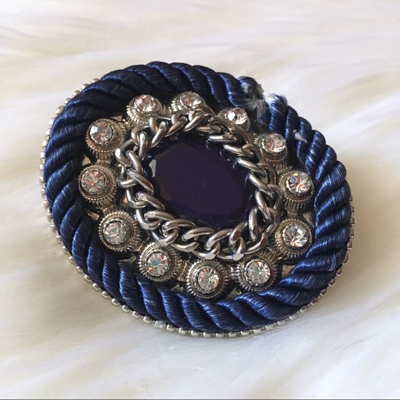 Statement Ring Blue Faux Stone Rope & Rhinestones - Picture 3 of 7